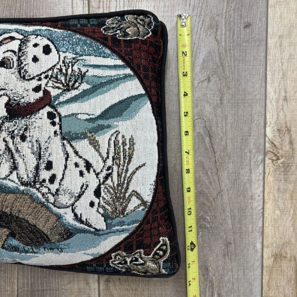 Vtg Disney 101 Dalmatians Puppy Tapestry Throw Pillow Winter Woodland 19” x 14” - Picture 11 of 11